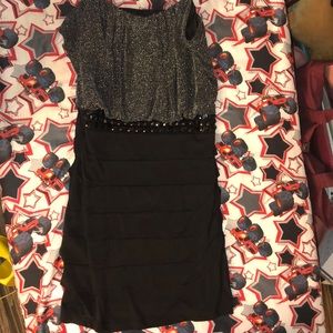 Silver/Black Jeweled Ruffled City Studio dress